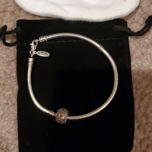 Pandora Duo925 bracelet with ball charm pave pink Pandora On Bracelet Charm